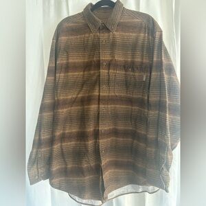 Woolrich Men’s Long Sleeve Brown Striped Button Flannel Shirt Western Cowboy